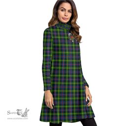 Scottish Farquharson Modern Clan Tartan Crest Womens High Neck Dress Tartan Plaid Dress