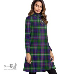 Scottish Inglis Modern Clan Tartan Crest Womens High Neck Dress Tartan Plaid Dress