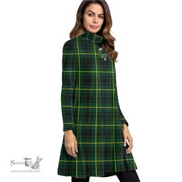 Scottish MacArthur Modern Clan Tartan Crest Womens High Neck Dress Tartan Plaid Dress