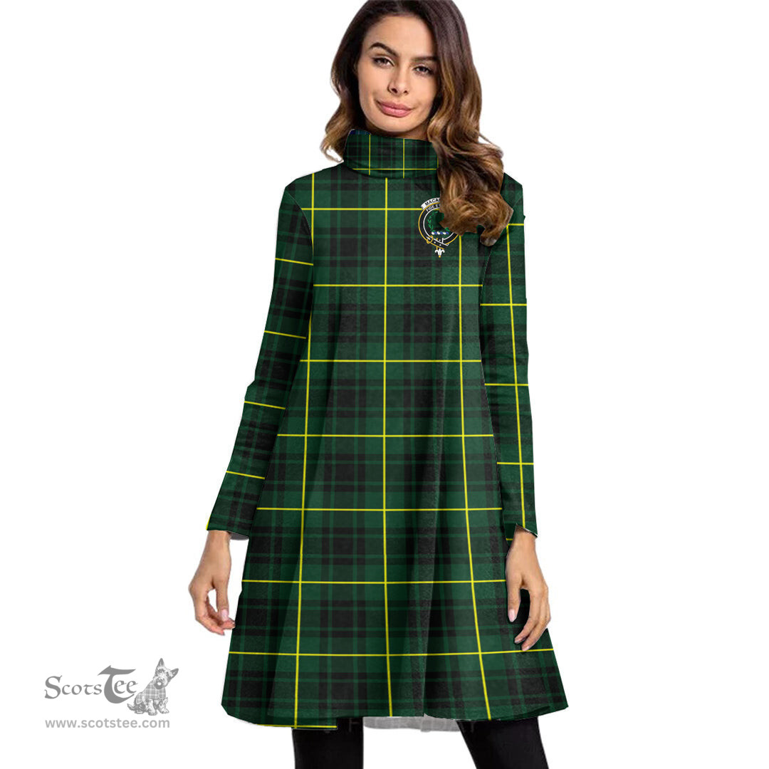 Scottish MacArthur Modern Clan Tartan Crest Womens High Neck Dress Tartan Plaid Dress