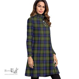 Scottish MacLaren Modern Clan Tartan Crest Womens High Neck Dress Tartan Plaid Dress