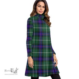 Scottish MacDonald of the Isles Hunting Modern Tartan Womens High Neck Dress Tartan Plaid Dress