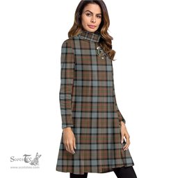 Scottish MacLaren Weathered Clan Tartan Crest Womens High Neck Dress Tartan Plaid Dress