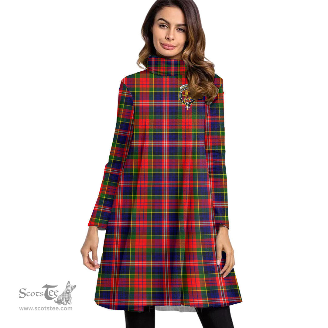 Scottish MacPherson Modern Clan Tartan Crest Womens High Neck Dress Tartan Plaid Dress