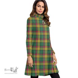 Scottish MacMillan Old Ancient Clan Tartan Crest Womens High Neck Dress Tartan Plaid Dress