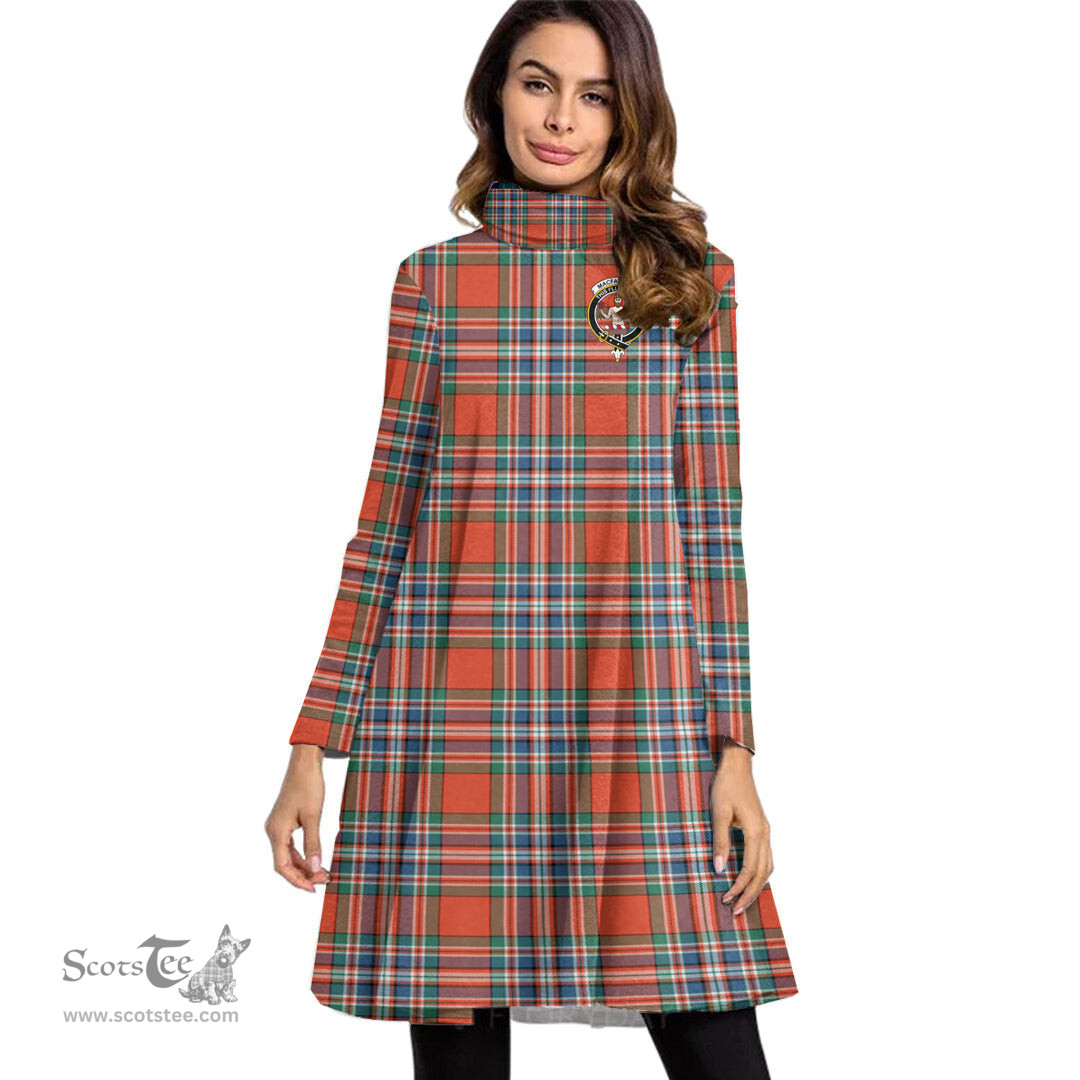 Scottish MacFarlane Ancient Clan Tartan Crest Womens High Neck Dress Tartan Plaid Dress
