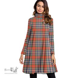 Scottish MacFarlane Ancient Clan Tartan Crest Womens High Neck Dress Tartan Plaid Dress