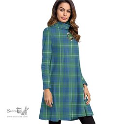 Scottish Hamilton Hunting Ancient Clan Tartan Crest Womens High Neck Dress Tartan Plaid Dress