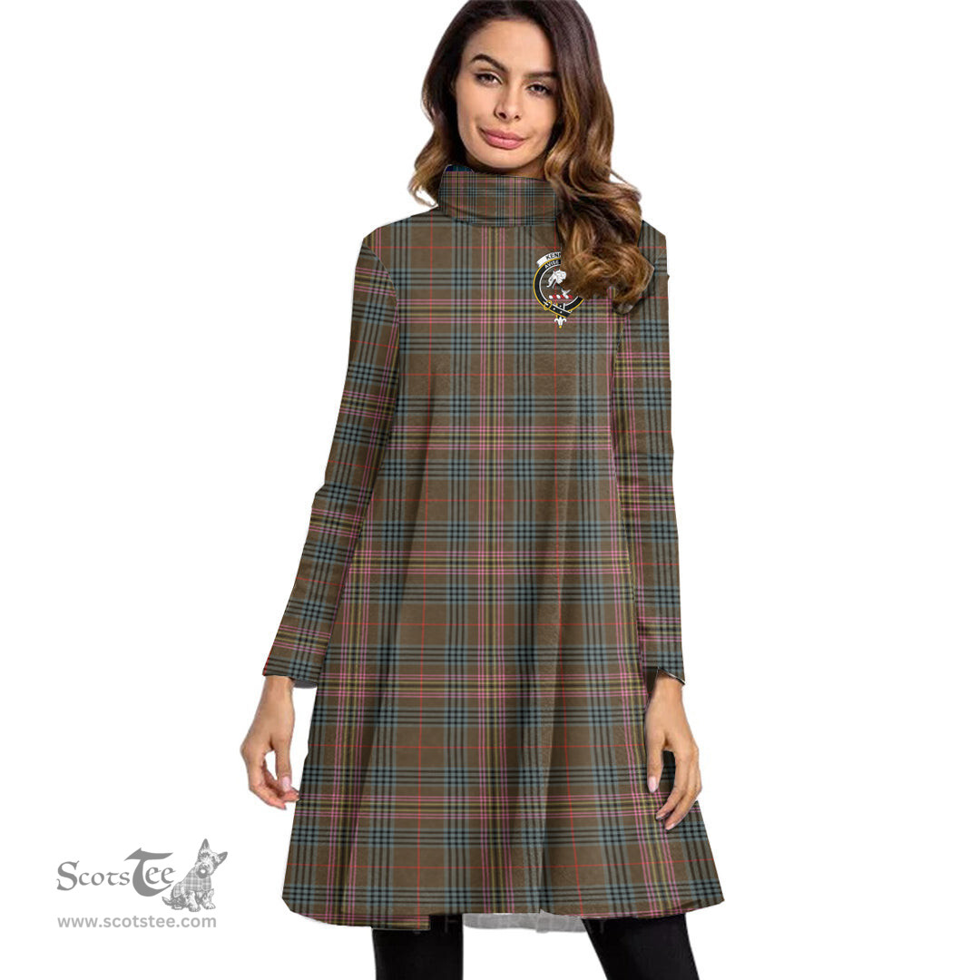Scottish Kennedy Weathered Clan Tartan Crest Womens High Neck Dress Tartan Plaid Dress