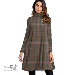 Scottish Kennedy Weathered Clan Tartan Crest Womens High Neck Dress Tartan Plaid Dress