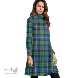 Scottish Hunter Ancient Tartan Womens High Neck Dress Tartan Plaid Dress