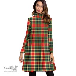 Scottish MacLachlan Hunting Modern Tartan Womens High Neck Dress Tartan Plaid Dress