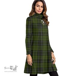 Scottish MacLean Hunting Clan Tartan Crest Womens High Neck Dress Tartan Plaid Dress