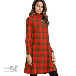 Scottish MacQuarrie Modern Clan Tartan Crest Womens High Neck Dress Tartan Plaid Dress