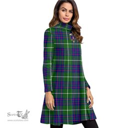 Scottish MacIntyre Hunting Modern Clan Tartan Crest Womens High Neck Dress Tartan Plaid Dress