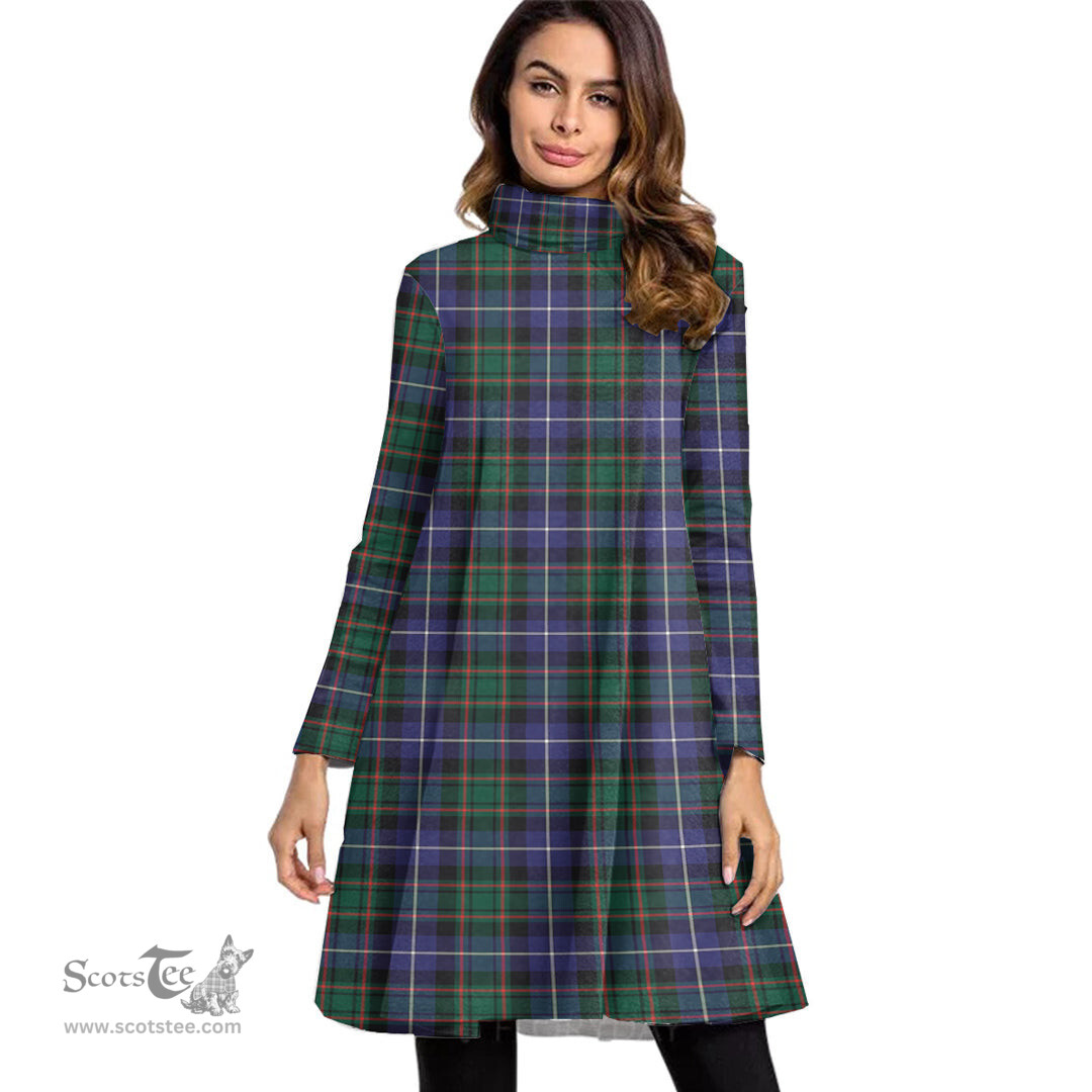 Scottish MacRae Hunting Modern Tartan Womens High Neck Dress Tartan Plaid Dress