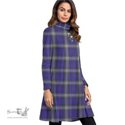 Scottish Kinnaird Clan Tartan Crest Womens High Neck Dress Tartan Plaid Dress