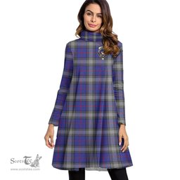 Scottish Kinnaird Clan Tartan Crest Womens High Neck Dress Tartan Plaid Dress