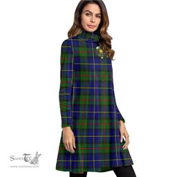 Scottish MacLeod of Harris Modern Clan Tartan Crest Womens High Neck Dress Tartan Plaid Dress