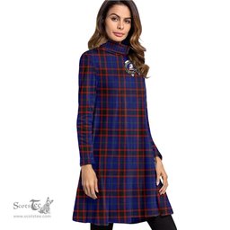 Scottish Home Modern Clan Tartan Crest Womens High Neck Dress Tartan Plaid Dress