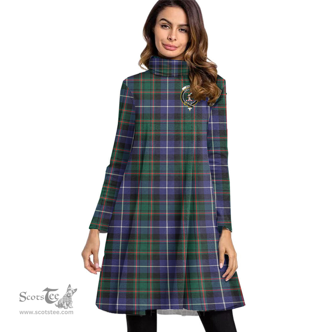 Scottish MacRae Hunting Modern Clan Tartan Crest Womens High Neck Dress Tartan Plaid Dress