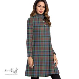 Scottish MacDuff Hunting Ancient Clan Tartan Crest Womens High Neck Dress Tartan Plaid Dress