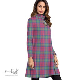 Scottish Lindsay Ancient Clan Tartan Crest Womens High Neck Dress Tartan Plaid Dress