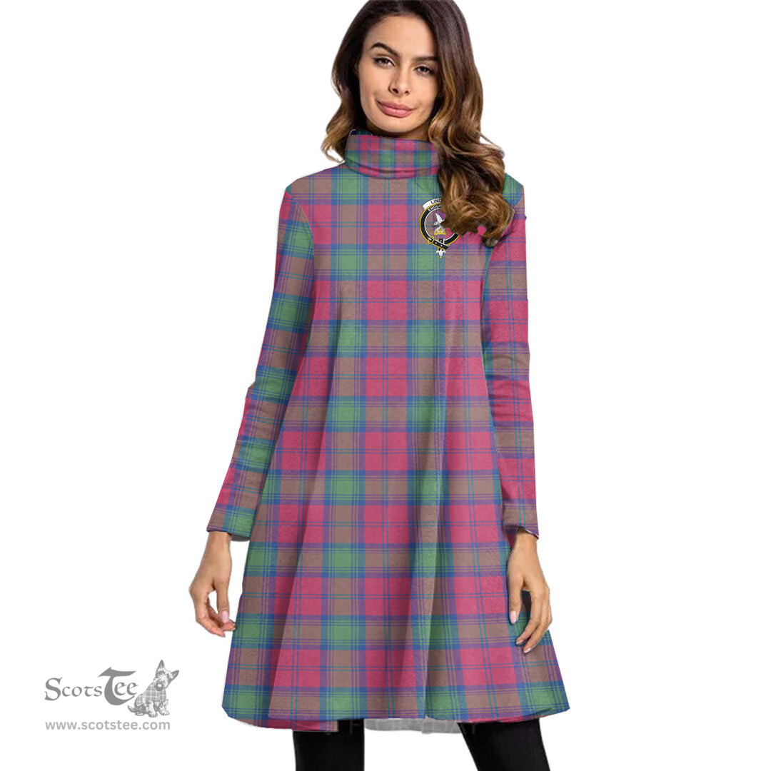 Scottish Lindsay Ancient Clan Tartan Crest Womens High Neck Dress Tartan Plaid Dress