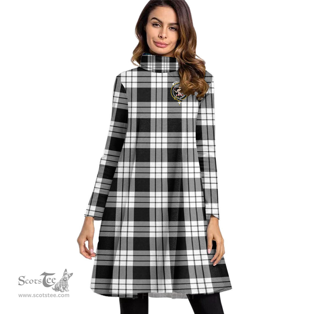 Scottish MacFarlane Black White Clan Tartan Crest Womens High Neck Dress Tartan Plaid Dress