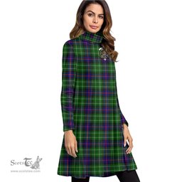 Scottish Leslie Hunting Clan Tartan Crest Womens High Neck Dress Tartan Plaid Dress