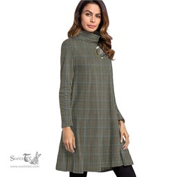 Scottish Haig Check Clan Tartan Crest Womens High Neck Dress Tartan Plaid Dress