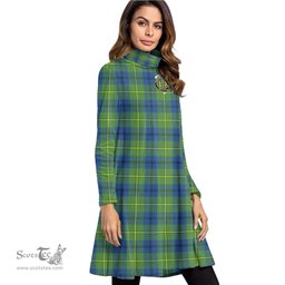 Scottish Johnston Ancient Clan Tartan Crest Womens High Neck Dress Tartan Plaid Dress