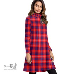 Scottish Hamilton Modern Clan Tartan Crest Womens High Neck Dress Tartan Plaid Dress