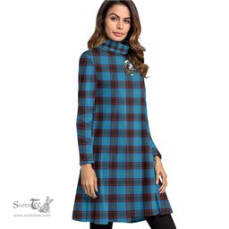 Scottish Home Ancient Clan Tartan Crest Womens High Neck Dress Tartan Plaid Dress