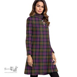 Scottish MacDonald Modern Clan Tartan Crest Womens High Neck Dress Tartan Plaid Dress