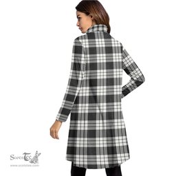 Scottish MacFarlane Black White Ancient Clan Tartan Crest Womens High Neck Dress Tartan Plaid Dress