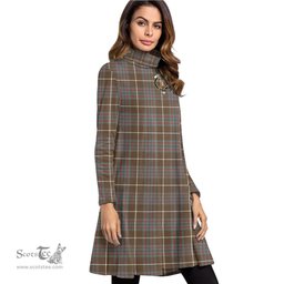 Scottish MacIntyre Hunting Weathered Clan Tartan Crest Womens High Neck Dress Tartan Plaid Dress