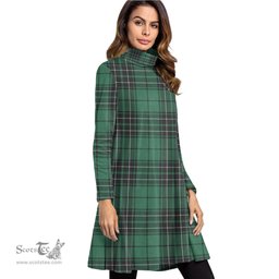 Scottish MacLean Hunting Ancient Tartan Womens High Neck Dress Tartan Plaid Dress