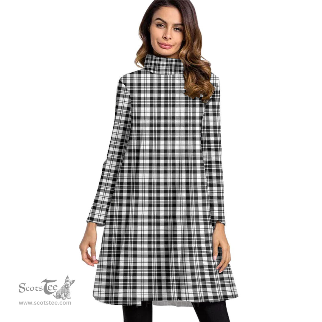 Scottish Scott Black White Modern Tartan Womens High Neck Dress Tartan Plaid Dress