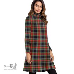 Scottish Stewart Black Tartan Womens High Neck Dress Tartan Plaid Dress