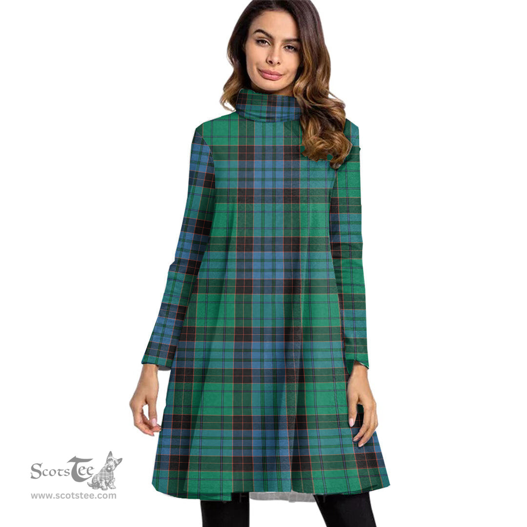 Scottish Stewart Old Ancient Tartan Womens High Neck Dress Tartan Plaid Dress