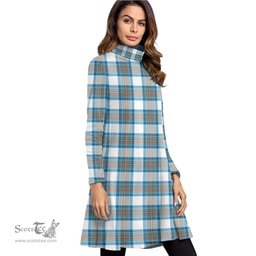 Scottish Stewart Muted Blue Tartan Womens High Neck Dress Tartan Plaid Dress