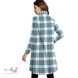 Scottish Stewart Muted Blue Tartan Womens High Neck Dress Tartan Plaid Dress