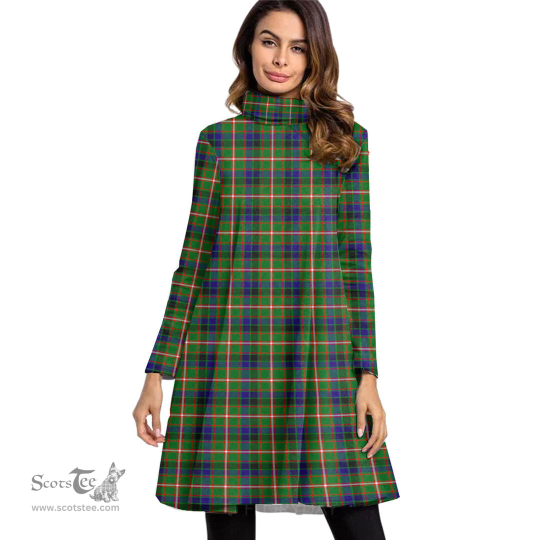 Scottish Reid Green Tartan Womens High Neck Dress Tartan Plaid Dress