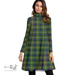 Scottish Reid Green Tartan Womens High Neck Dress Tartan Plaid Dress