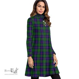 Scottish Shaw Modern Clan Tartan Crest Womens High Neck Dress Tartan Plaid Dress