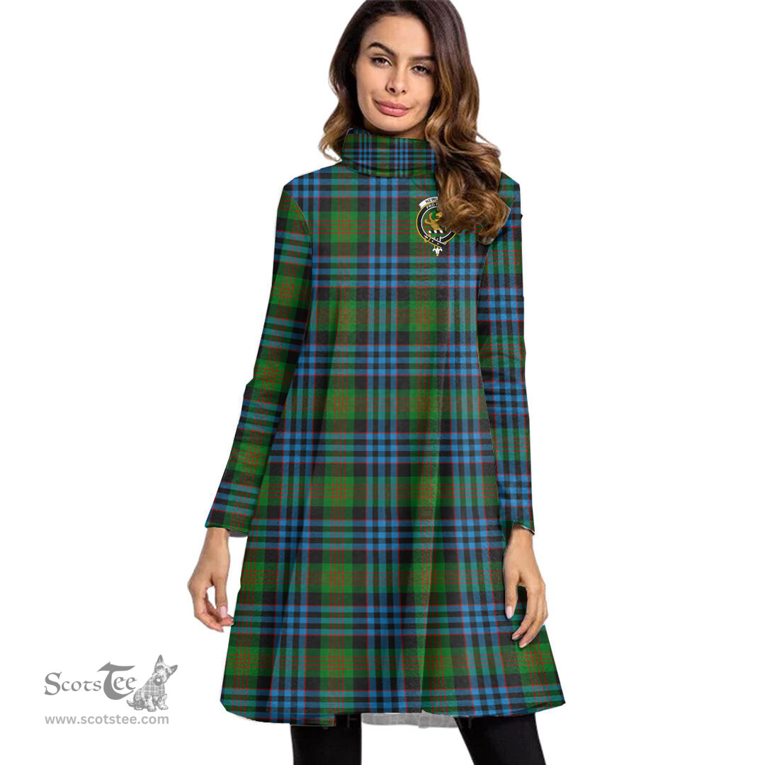 Scottish Newlands of Lauriston Clan Tartan Crest Womens High Neck Dress Tartan Plaid Dress