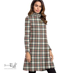 Scottish Stewart Dress Ancient Clan Tartan Crest Womens High Neck Dress Tartan Plaid Dress
