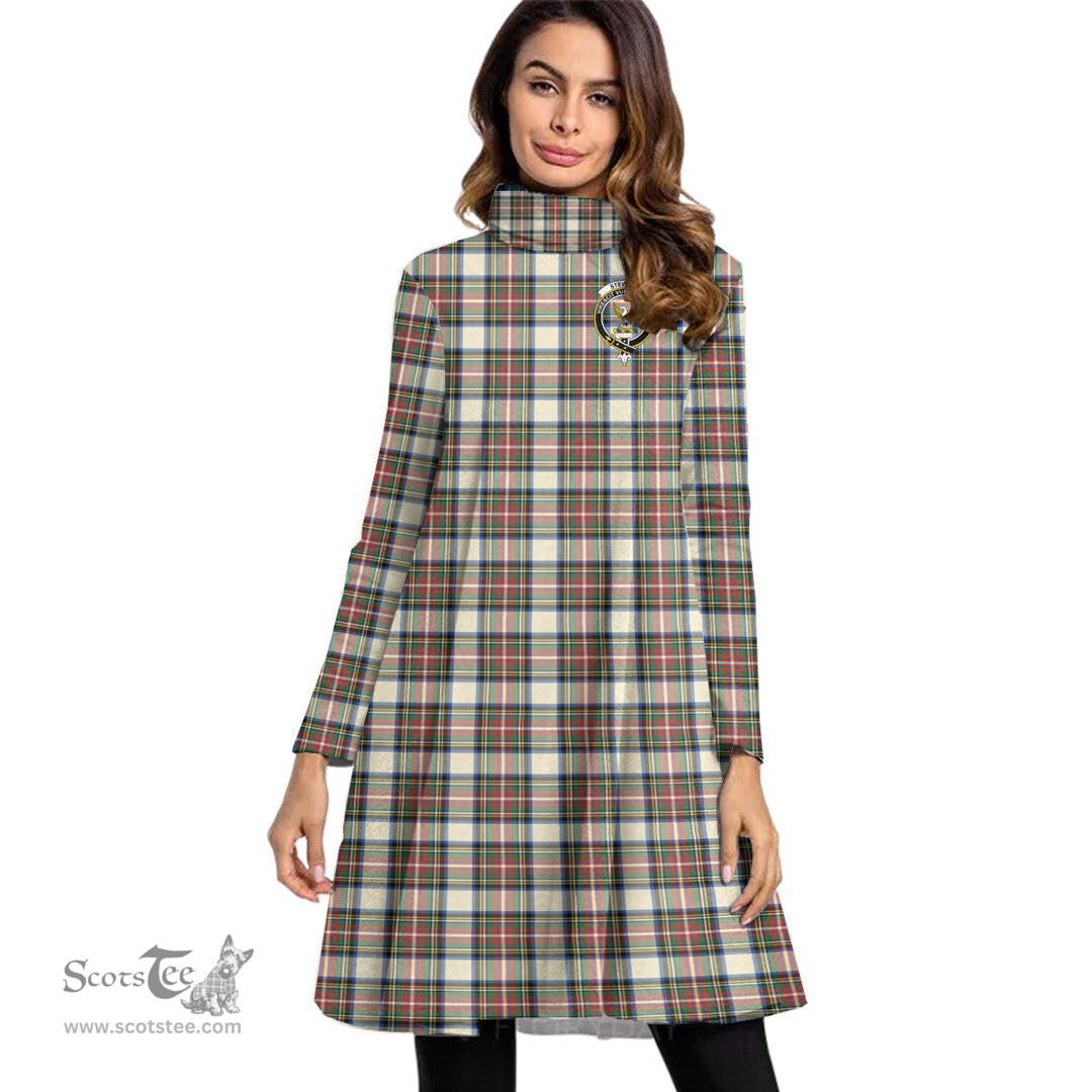 Scottish Stewart Dress Ancient Clan Tartan Crest Womens High Neck Dress Tartan Plaid Dress