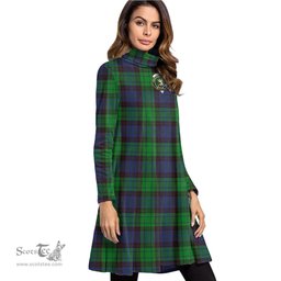 Scottish Stewart Old Modern Clan Tartan Crest Womens High Neck Dress Tartan Plaid Dress